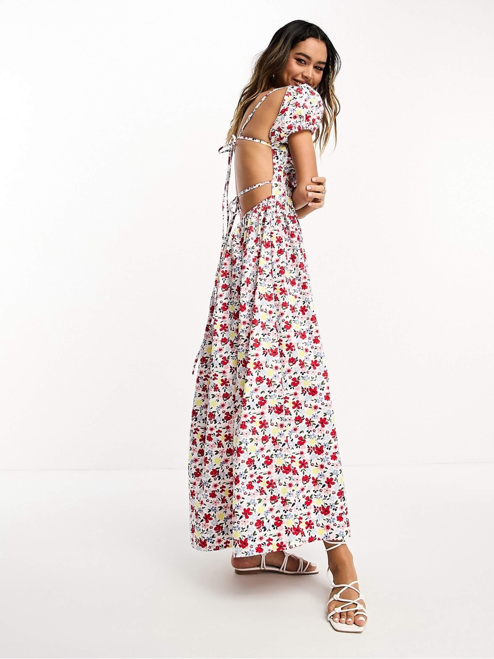 NWOT ASOS DESIGN Floral MILKMAID Ruched Bust OPEN TIE BACK